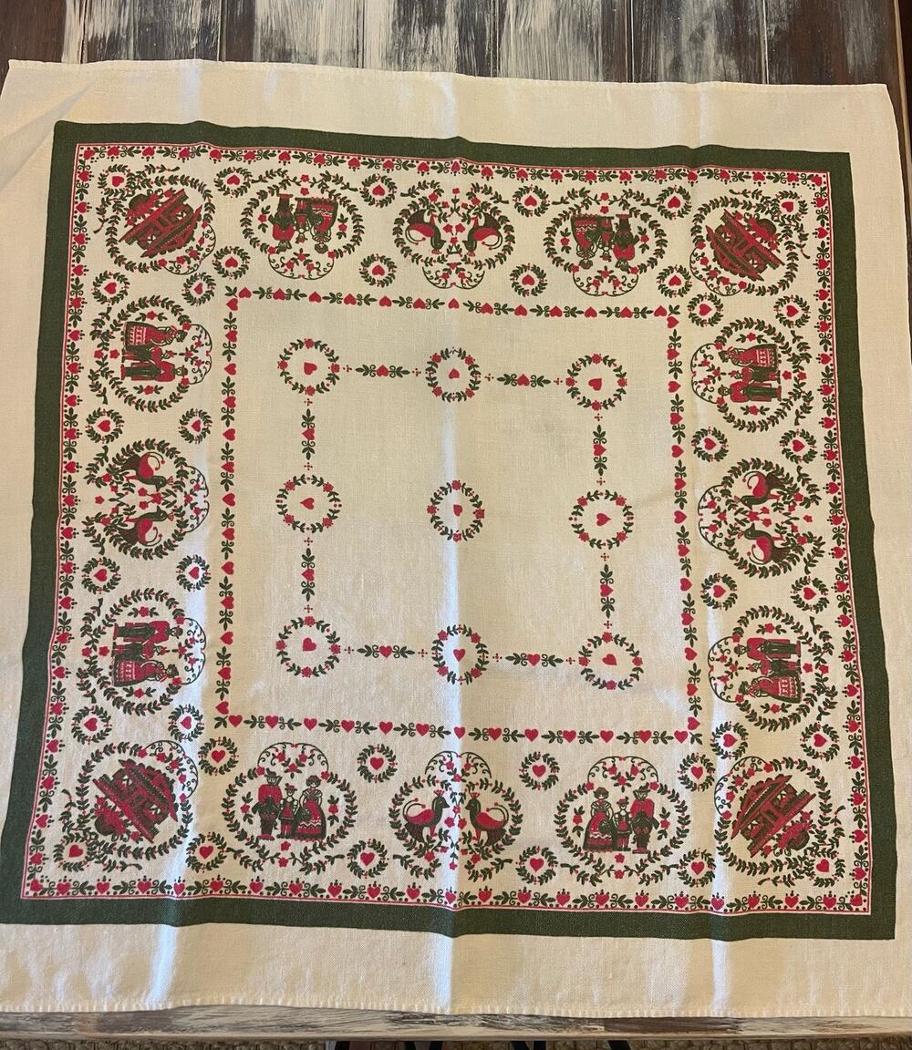 Vintage Square Tablecloth Family Bird House Home Hearts